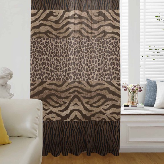 Leopard Zebra Print Sheer Curtains 54 Inches Long for Living Room/Bedroom, Vintage Animal Skin Striped Brown Rod Pocket Voile Kitchen Curtains & Drapes Window Treatment 1 Panel, 52"W x 54"L