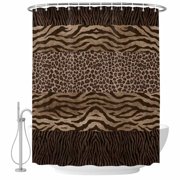 Leopard Zebra Print Shower Curtain Set - 72" x 78" Washable Bathtub Curtain with 12 Hooks, Vintage Animal Skin Striped Brown Waterproof Fabric Stall Shower Curtains for Bathroom/Bathtub Décor