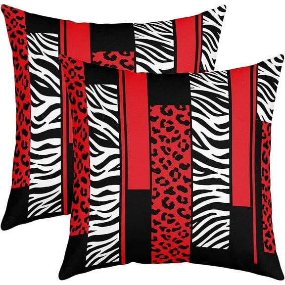 Leopard Zebra Reversible Throw Pillow Covers 16 x 16-Inch Kids Cheetah Red White Black Pillow Covers Home Decor for Animal Print Square Cushion Covers Set of 2 Safari Geometry