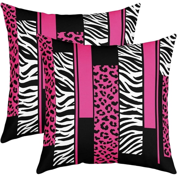 Leopard Zebra Reversible Throw Pillow Covers 18 x 18-Inch Kids Cheetah Pink White Black Pillow Covers Home Decor for Animal Print Square Cushion Covers Set of 2 Safari Geometry