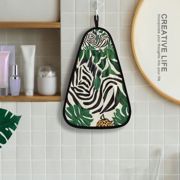 Leopard Zebra Stripes Leaves Hanging Kitchen Towel Machine Washable Hand Towel Bathroom Absorbent Towel Quick Dry Dishcloth