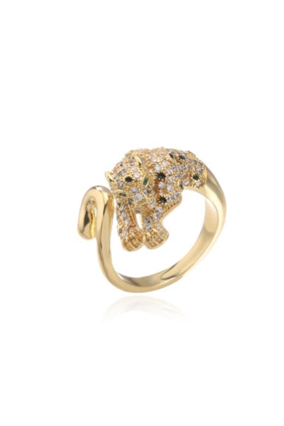 Leopard Zircon Open Ring Gold Plated Copper Brass Adjustable Dainty Fashion Jewelry For Women For Simple Style