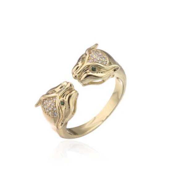 Leopard Zircon Open Ring Gold Plated Copper Brass Adjustable Dainty Fashion Jewelry For Women For Simple Style