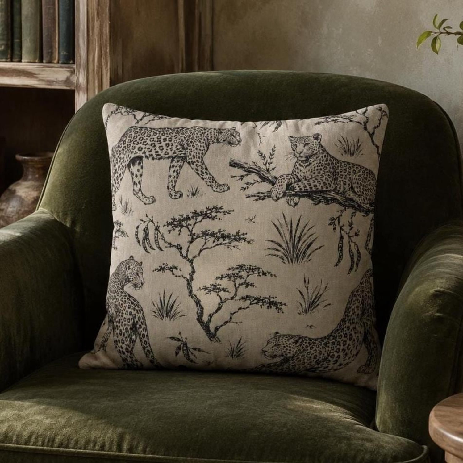 Leopard and Acacia Tree Beige Square Pillow Case, 100% Polyester Velvet ...
