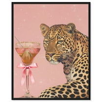 Leopard and Drink Canvas Tiger Glam Wall Art by Art Remedy, Black Frame, 16" x 20"