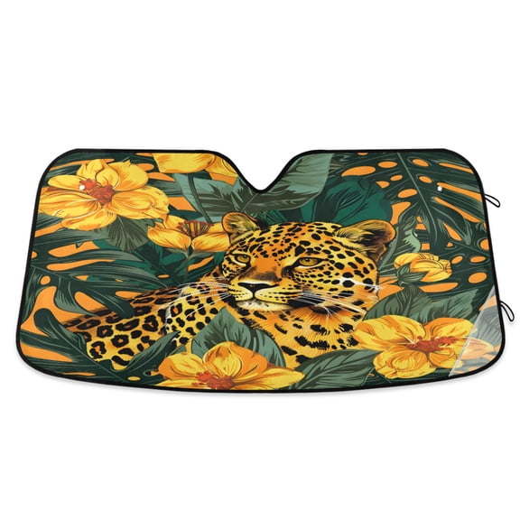 Leopard and Flower Car Windshield Sun Shade Foldable Car Front Window Visor Heat and UV Protection 53x23.5