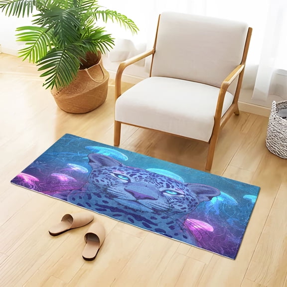 Leopard and Jellyfishes Plush Carpet Non Slip Runner Rug Absorbent Bath Mat 39" x 20"