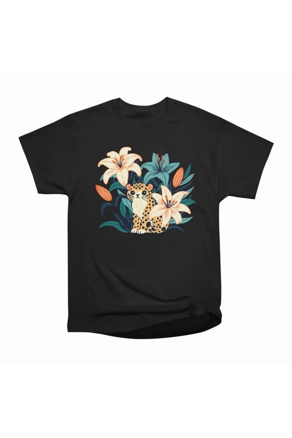 Leopard and Lilies Botanical Big Cat Illustration T-Shirt Tee Gift For Him Merch For Her A