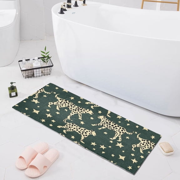 Leopard and Stars Bath Mat 39x20 Non-Slip Bathroom Rugs Absorbent Soft Plush Quick Dry for Tub Shower Kitchen Home Decor