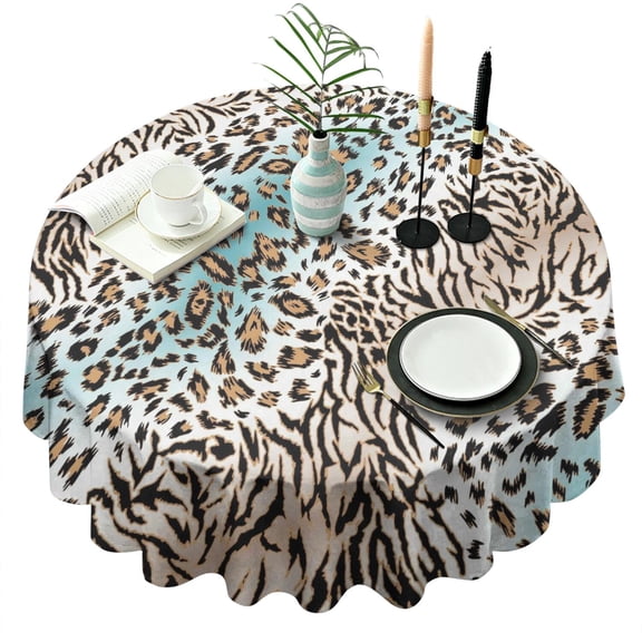 Leopard and Tiger Pattern Round Tablecloth 60"x60",Wrinkle Wipeable Table Cloth for Kitchen Dining Room Picnic Patio Party