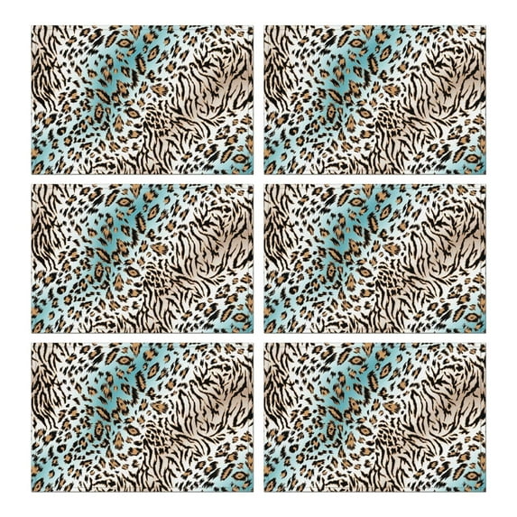 Leopard and Tiger Pattern Summer Placemats Table Placemats Set Of 6-Linen Kitchen Washable Placemats Table Mats 11.8"x17.7"Non-Slip Heat Resistant