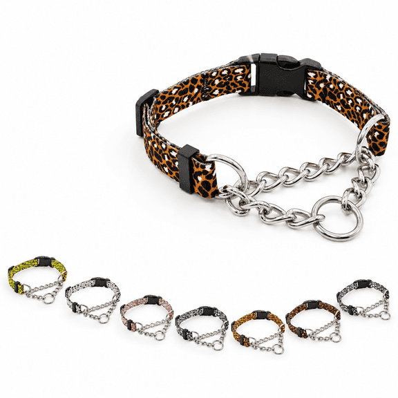 Leopard - brown Small-(dog's neck 10~13.5inches) Adjustable Soft Nylon Dog Martingale Collar