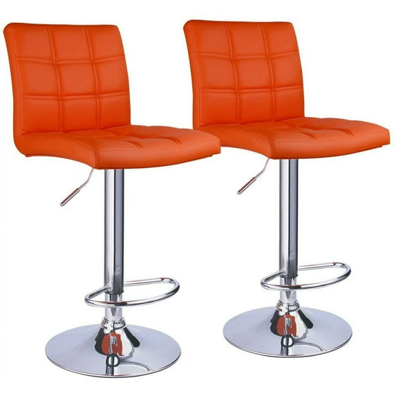 Leopard by Leader Accessories Square Back PU Leather Adjustable Swivel Bar Stool,Set of 2,Orange
