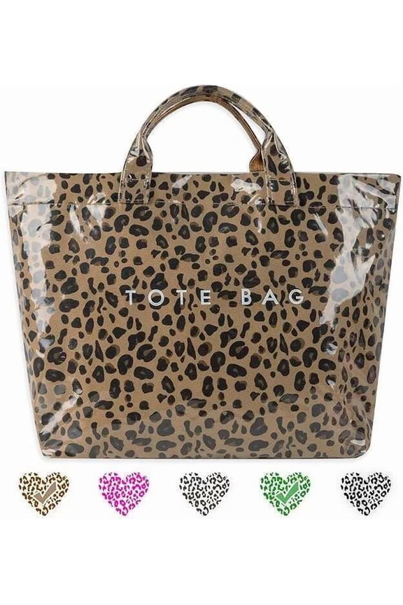 Leopard for Women,Canvas Letter Print Clear PVC Tote Large Work Hobo Handbag Top Handle Carry All Bag