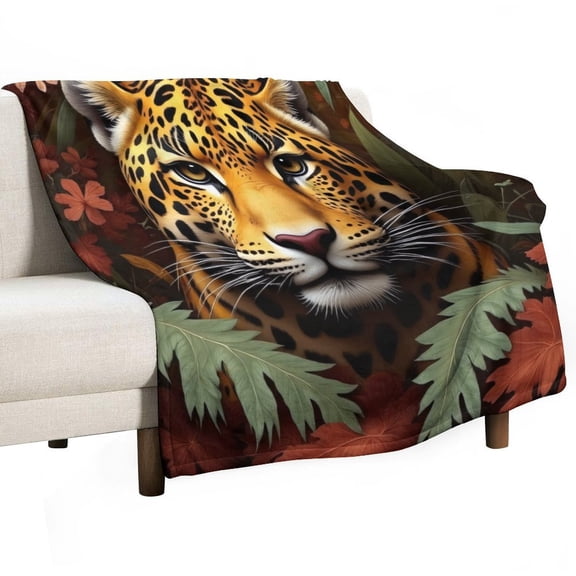 Leopard in Autumn Leaves Blanket Soft Throw Warm Lightweight Plush Blanket for Couch Bed Sofa