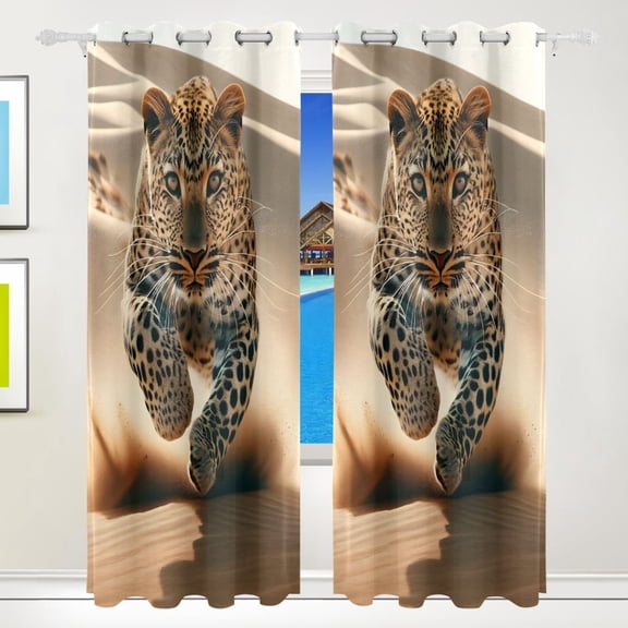 Leopard in Desert Black Out Curtains 84 Inch Length for Bedroom Living Room Windows 2 Panels Set