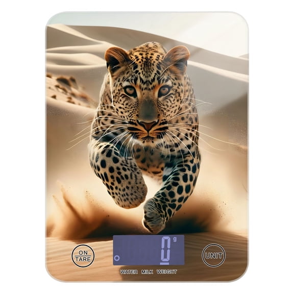 Leopard in Desert Food Scale Digital Kitchen Scale Waterproof Tempered Glass Tare Function 11 lb for Baking Cooking Meal Prep