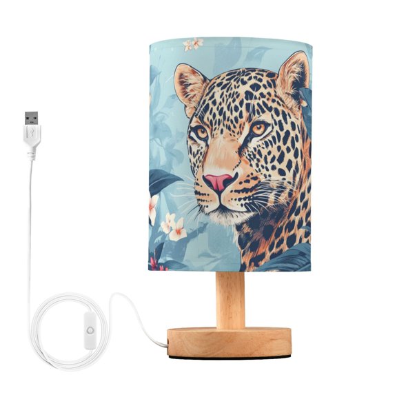 Leopard in Flower Shrubs Table Lamp with USB Port LED Warm Light Lamp Night Light Home Decor