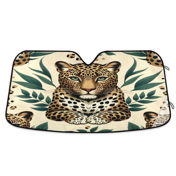 Leopard in Leaves Car Windshield Sun Shade Foldable Car Front Window Visor Heat and UV Protection 53x23.5