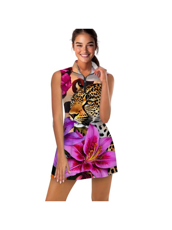 Leopard lilies vibrant jungle print Sports Dresses Women Tennis Dress Outdoor Badminton Golf Quick-Drying And Breathable Sports Dress