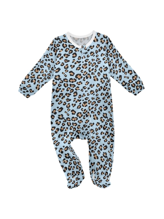 Leopard on Blue Baby Sleeper One-Piece Footies Newborn Roomper 3Months