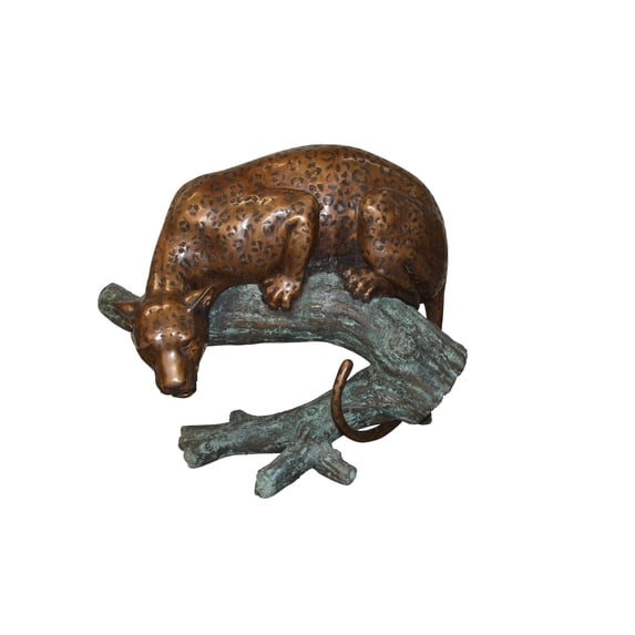 Nifao Leopard on a Tree Trunk Bronze Statue – Home Decor Sculpture, 38"L x 34"W x 36"H