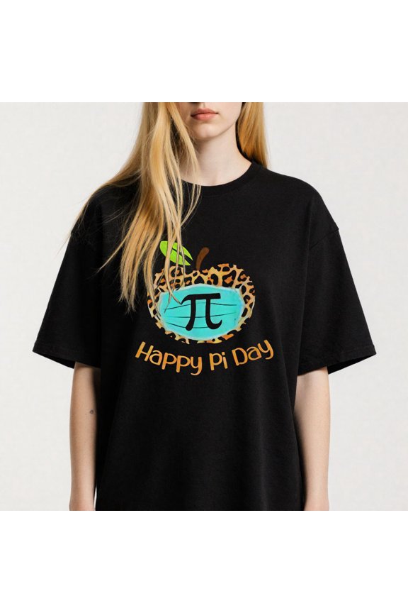 Leopard print Apple Graphic for Math Lovers Funny Pi Day Casual Tee print T Shirt