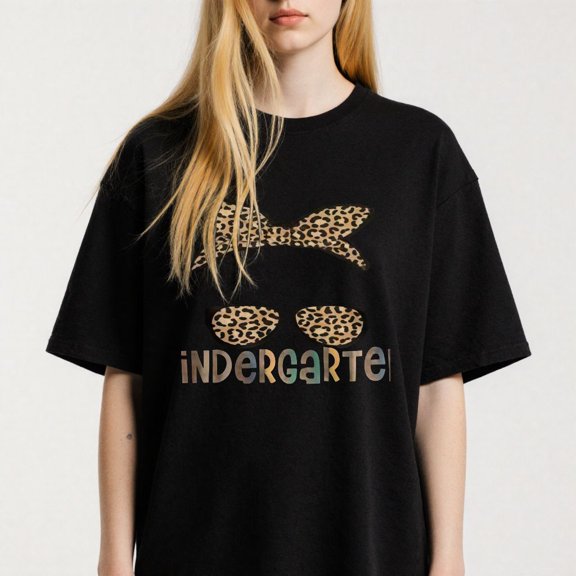 Leopard print Bow and Sunglasses Graphic for Girls Cute Casual Tee print T Shirt