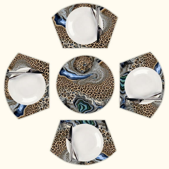 Leopard print agate swirling Round Table Placemats Set Of 5 Wedge Table Mats Washable Heat Resistant Place Mat For Dining Table Kitchen Farmhouse Restaurant