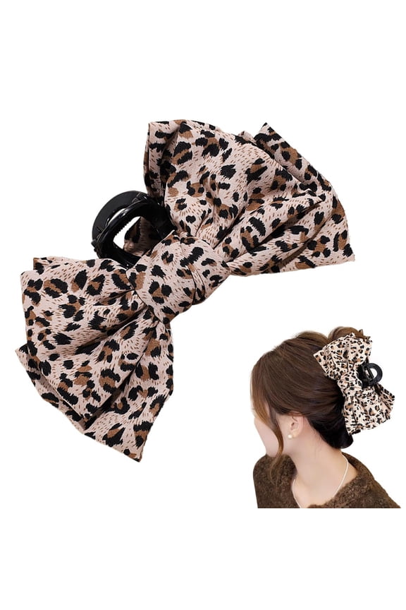 Leopard print bow hairpin, Large-sized women's hairpin 5.9 inches, Elegant hair accessory, 1 piece, brown