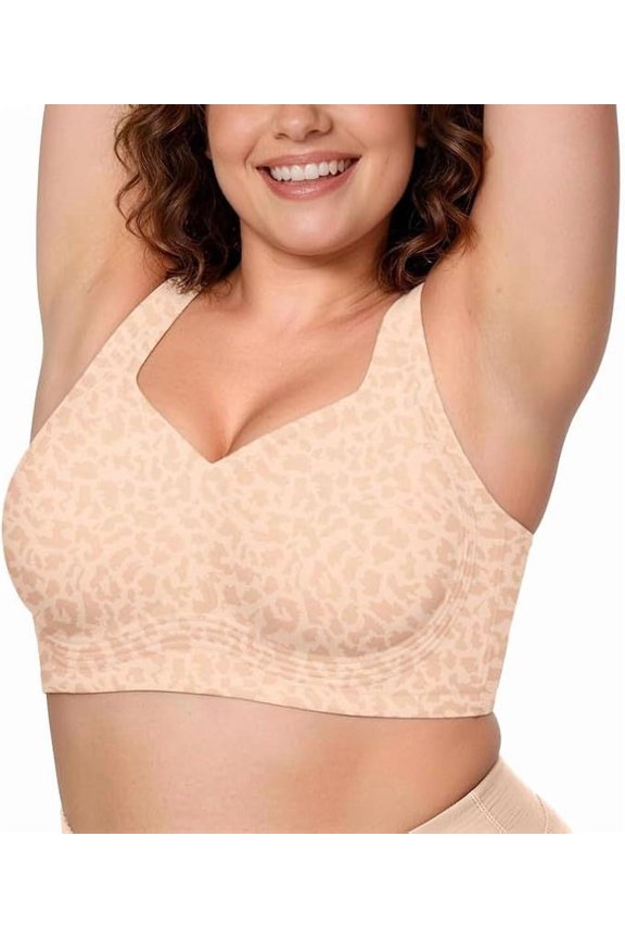 Leopard print bra, plus size jelly gel underwear for women, thin, seamless, no underwire bra