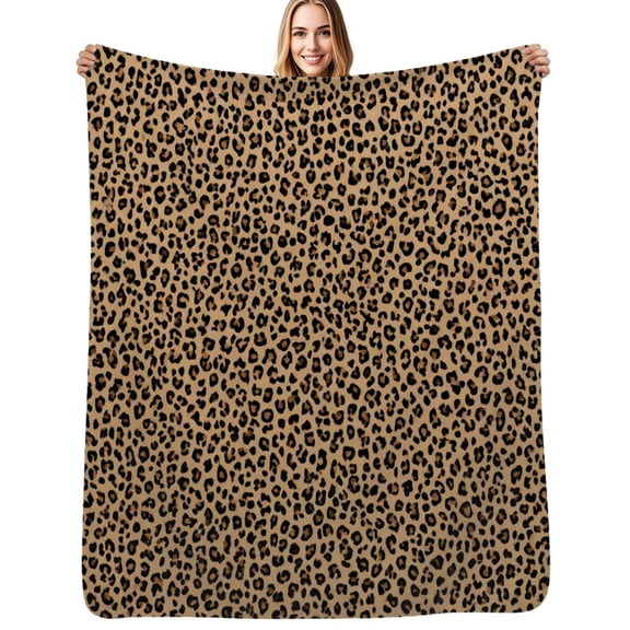Leopard print brown black spots Flannel Blankets Soft Warm Throw Blanket Autumn Camping Bedroom Aesthetic Bedspread