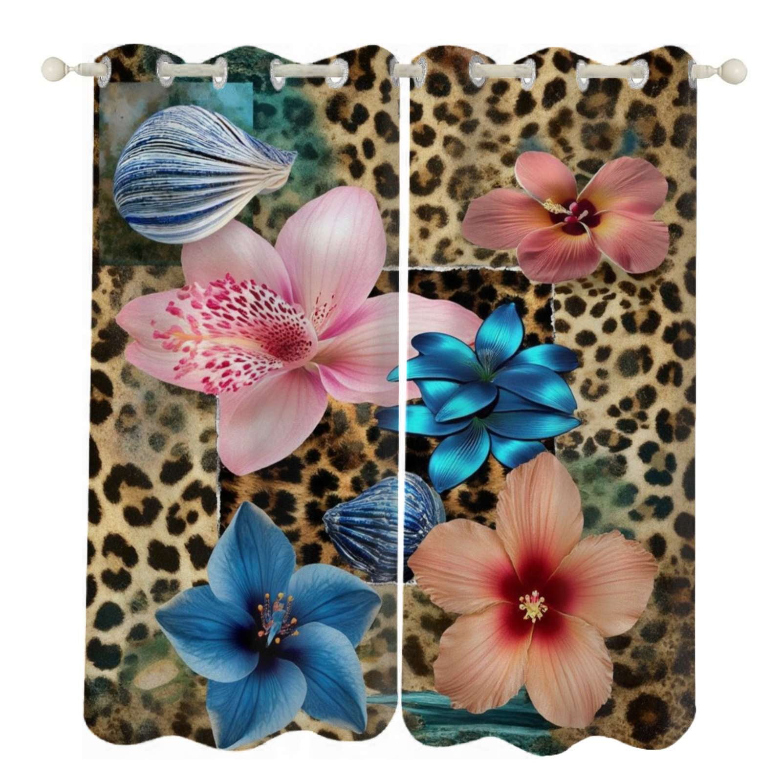 Leopard print exotic floral collage Sunshade Curtains Home Bedroom ...