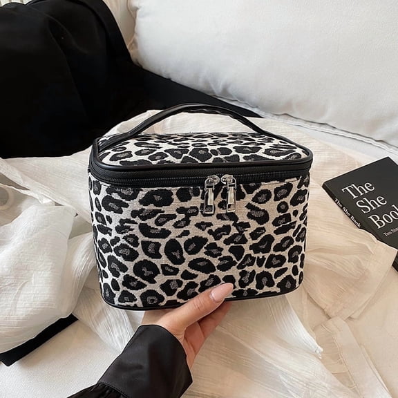 Leopard print makeup bag, large-capacity cosmetic storage bag, portable handbag