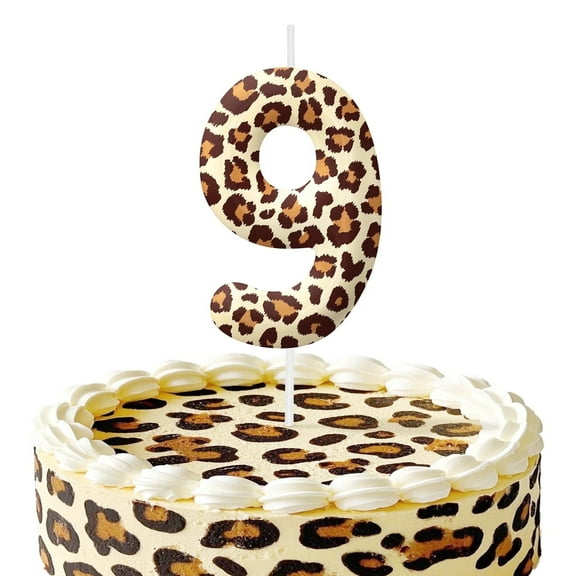 Leopard print number 9 birthday candle (number 9 candle), animal print birthday candle, cheetah birthday party decorations, birthday cake decoration