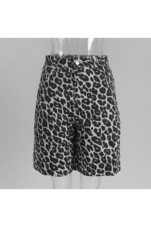 Leopard print shorts, summer leopard print printed shorts, loose casual straight pants