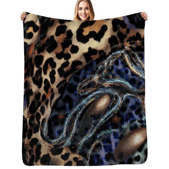 Leopard print sparkly velvet fabric Flannel Blanket Warm Soft Bedding Throws Winter Camping Chair Sofa Bed