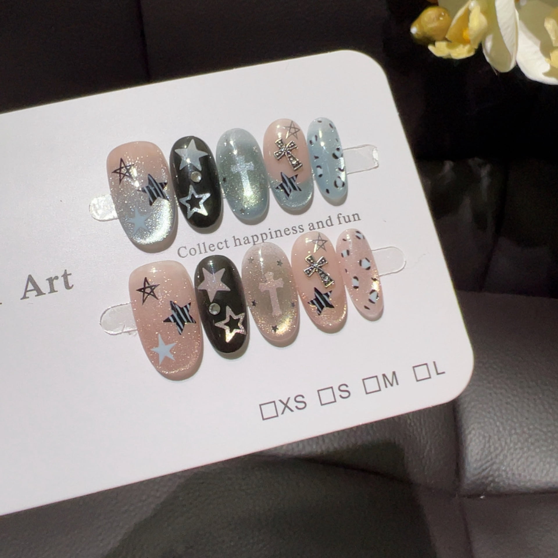 [Leopard print star contract] Y2K punk style cat's eye broken diamond ...
