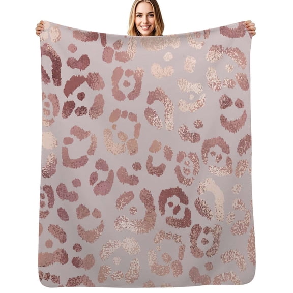 Leopard rose gold texture Flannel Blanket Warm Soft Bedding Throws Winter Camping Chair Sofa Bed