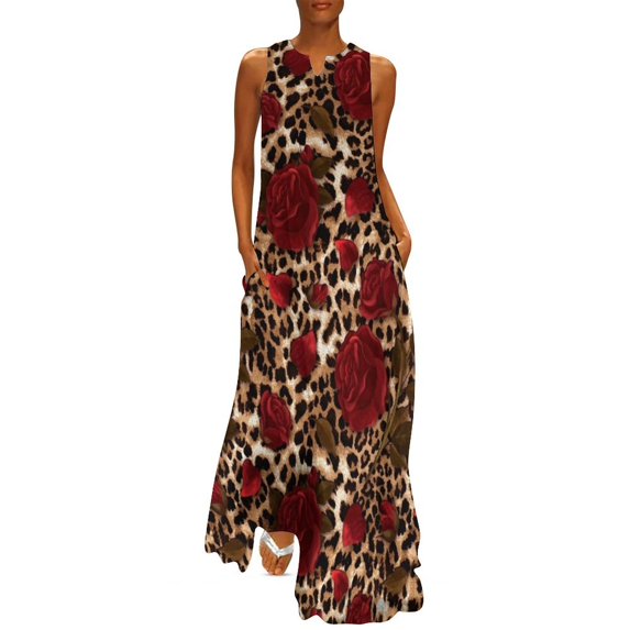 Leopard rose pattern Long Dress dresses for wom02 luxury dress Dress