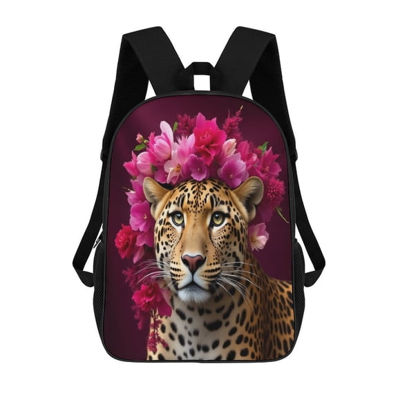 Leopard with Floral Crown 3D Print 17in adolescent backpack Bags knapsack Laptop