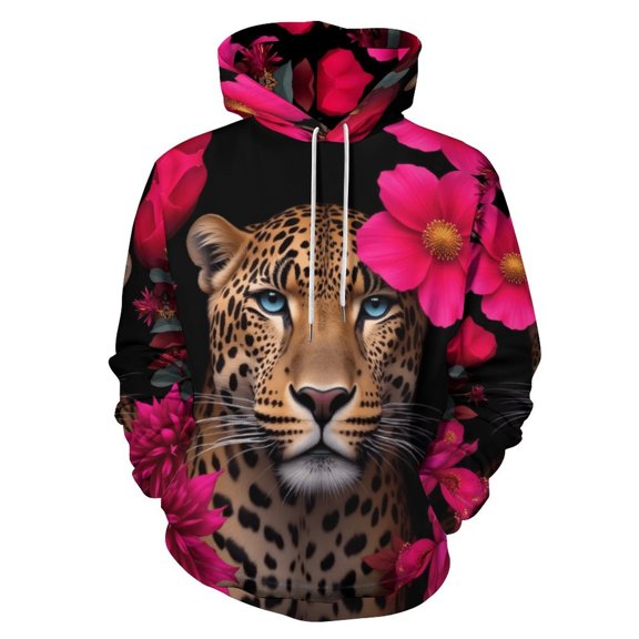 Leopard with Pink Flowers 3D Print Hoodie Men Women Autumn Thin Pullover Sweatshirt Vintage Streetwear Tops