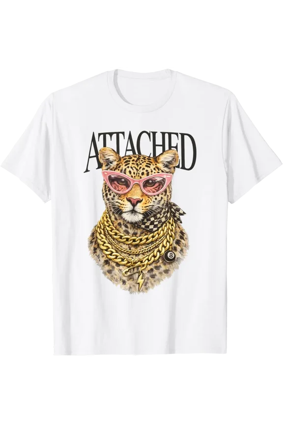 Leopard with Pink Sunglasses Gold Chains Attached T-Shirt