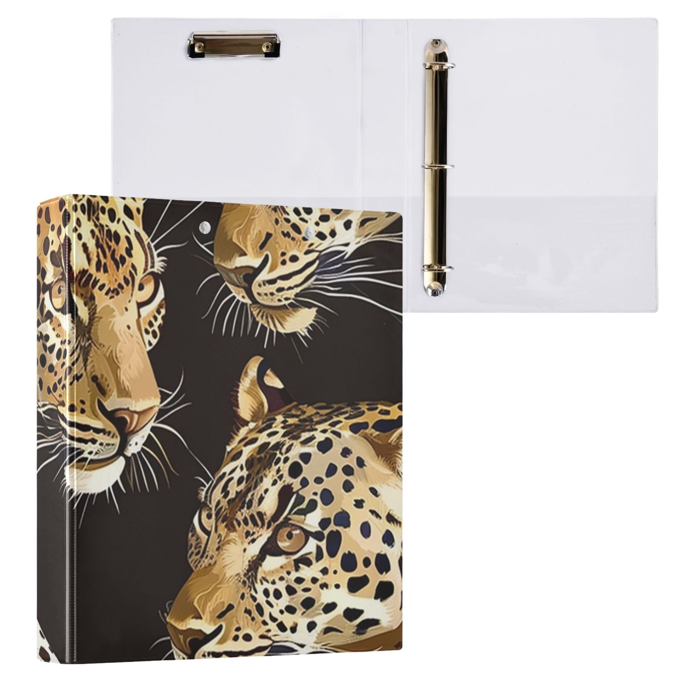 Leopards 3 Ring Binders 1.5 inch Hardcover File Folders with Interior Pockets A4 Size Organizer for School Office Hospital