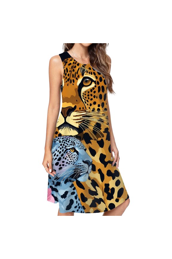 Leopards Flowers Elegant Wild Beauty Dress Elegant Party Dresses Evening Dresses Women Dress Sleeveless Dress Ladies Dresses