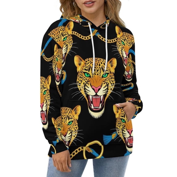 Leopards Gold Chain Stylish Oversized Hoodies For Woman Pullover With Pocket Comfortable Fation Pullover Hoodie S-5XL