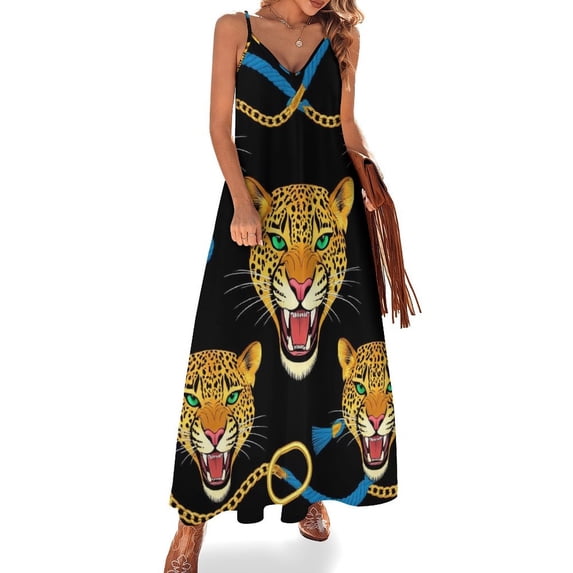 Leopards Gold Chain Stylish Sleeveless Dress Women's Evening Dress Womans Clothing