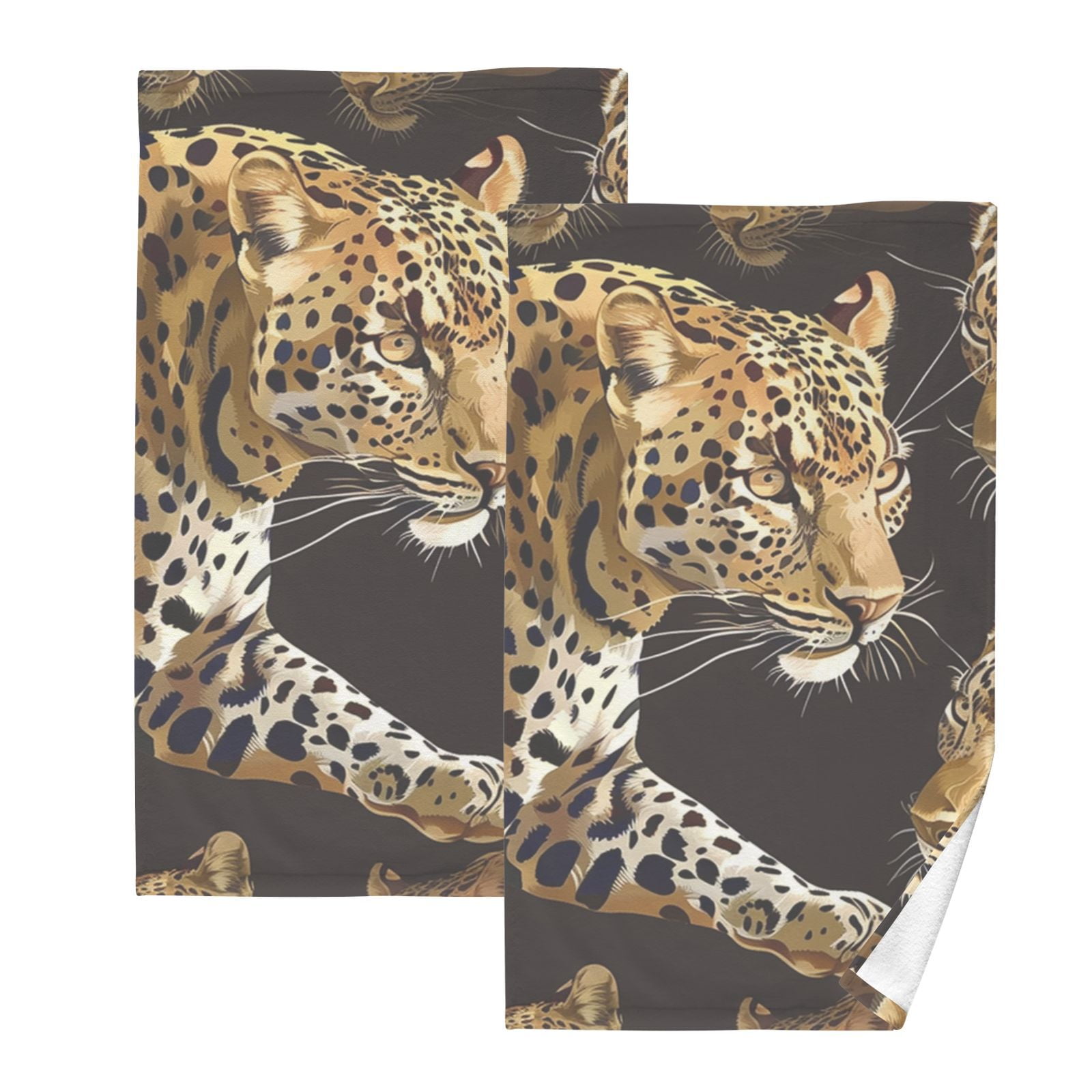 Leopards Hand Towels Cotton Bath Towels Large Face Towels Absorbent for Bathroom 2 Packs
