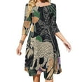 thumbnail image 1 of Leopards Jungle Tropical Leaves Print Flare Dress Square Neck Dress Elegant Female Fashion Printed Dress, 1 of 9