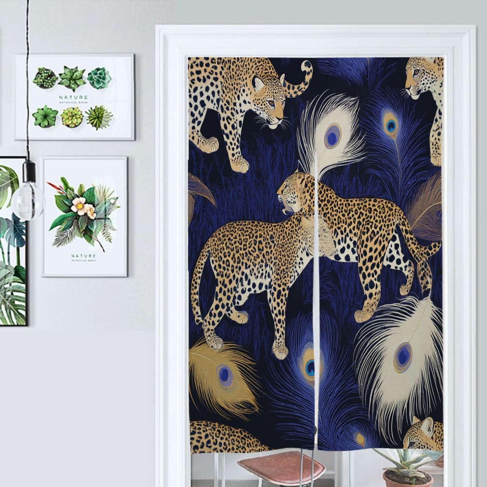 Leopards Peacocks Midnight Blue Pattern Door Curtain Nordic Living Room ...
